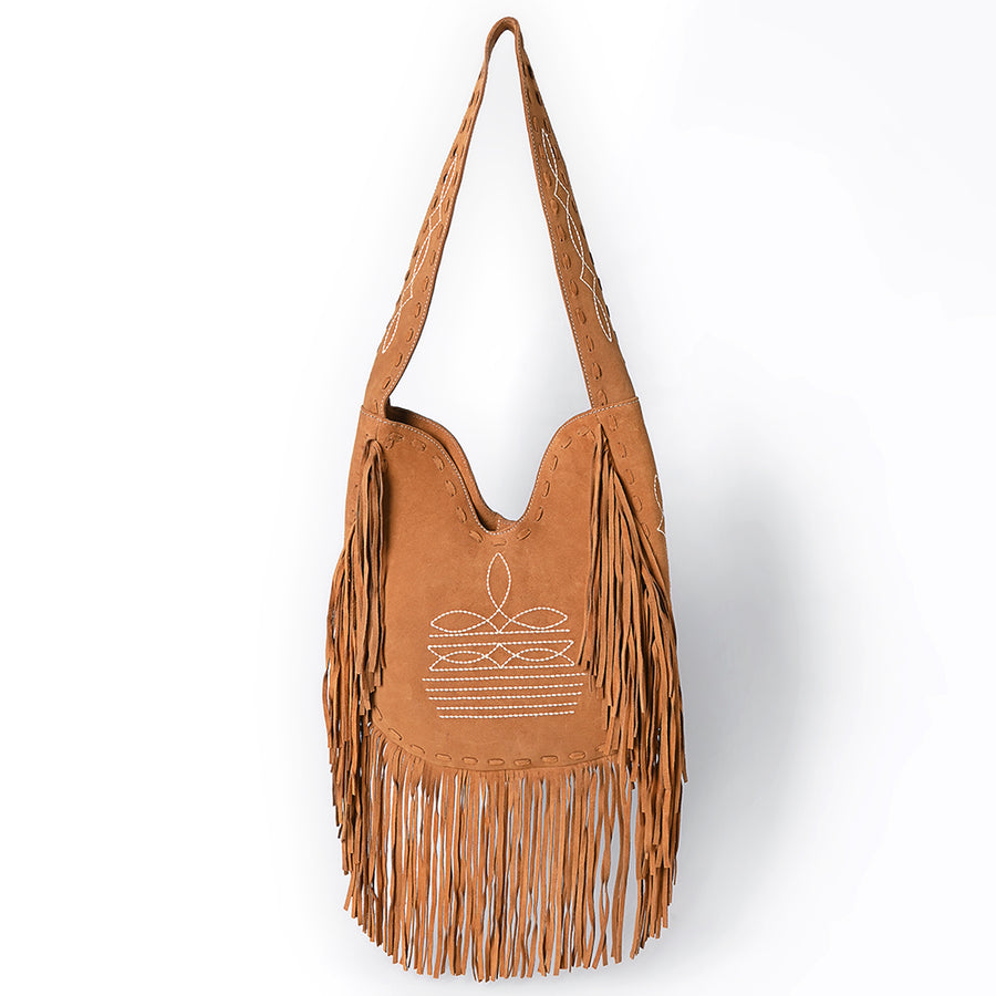 American Darling Women's Fringe Boot Stitched Genuine Leather Large Cross body Bag Eco-Friendly Full Grain Western Purse