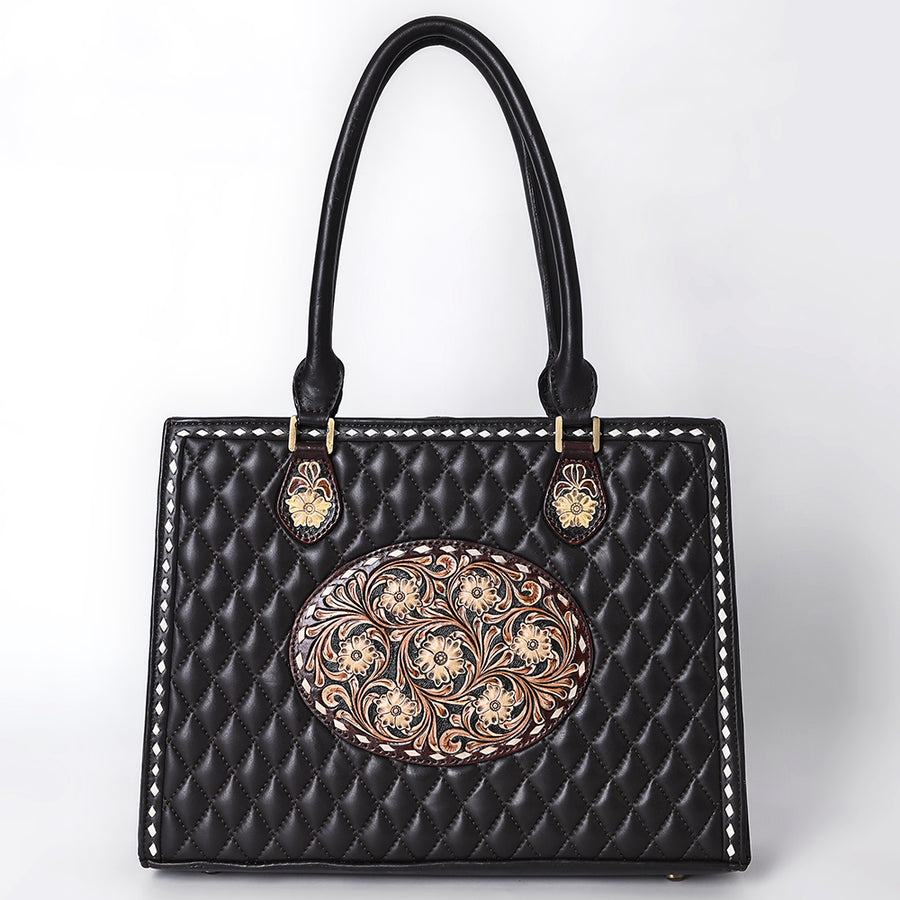 American Darling Women's Hand Tooled Floral Carved Quilted Genuine Leather Tote Bag Western Eco-Friendly Full Grain Purse