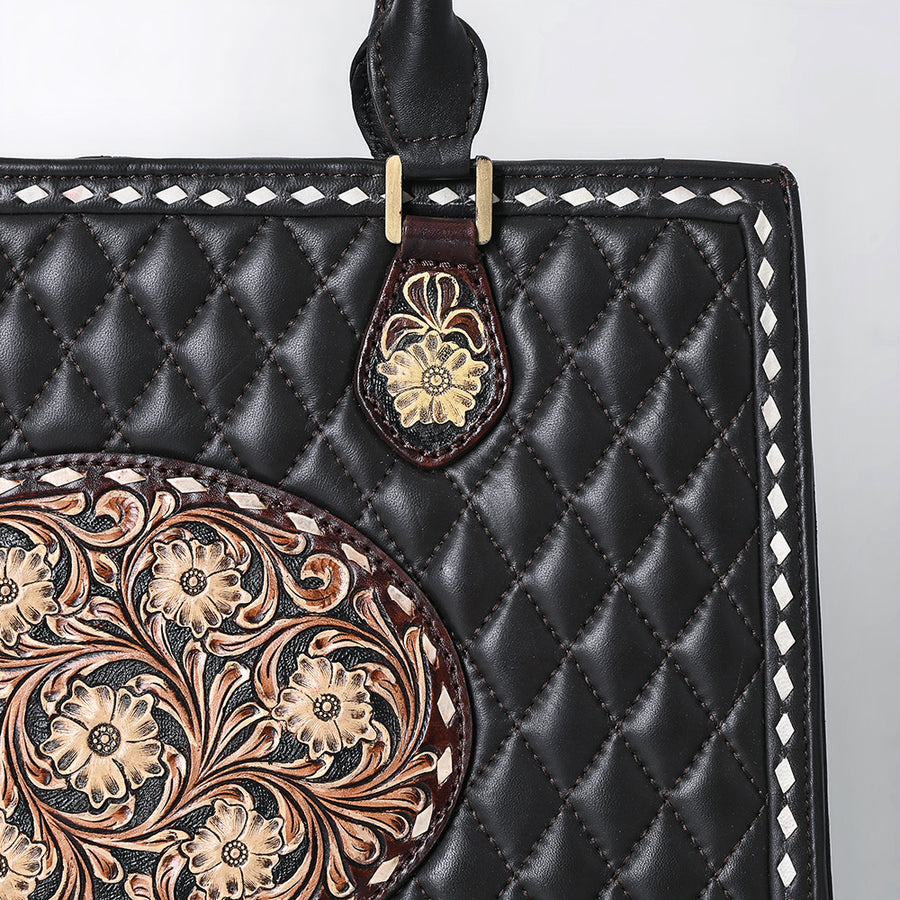 American Darling Women's Hand Tooled Floral Carved Quilted Genuine Leather Tote Bag Western Eco-Friendly Full Grain Purse