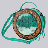 American Darling Hand Tooled & Hair On Crocodile Genuine Leather Canteen Bag