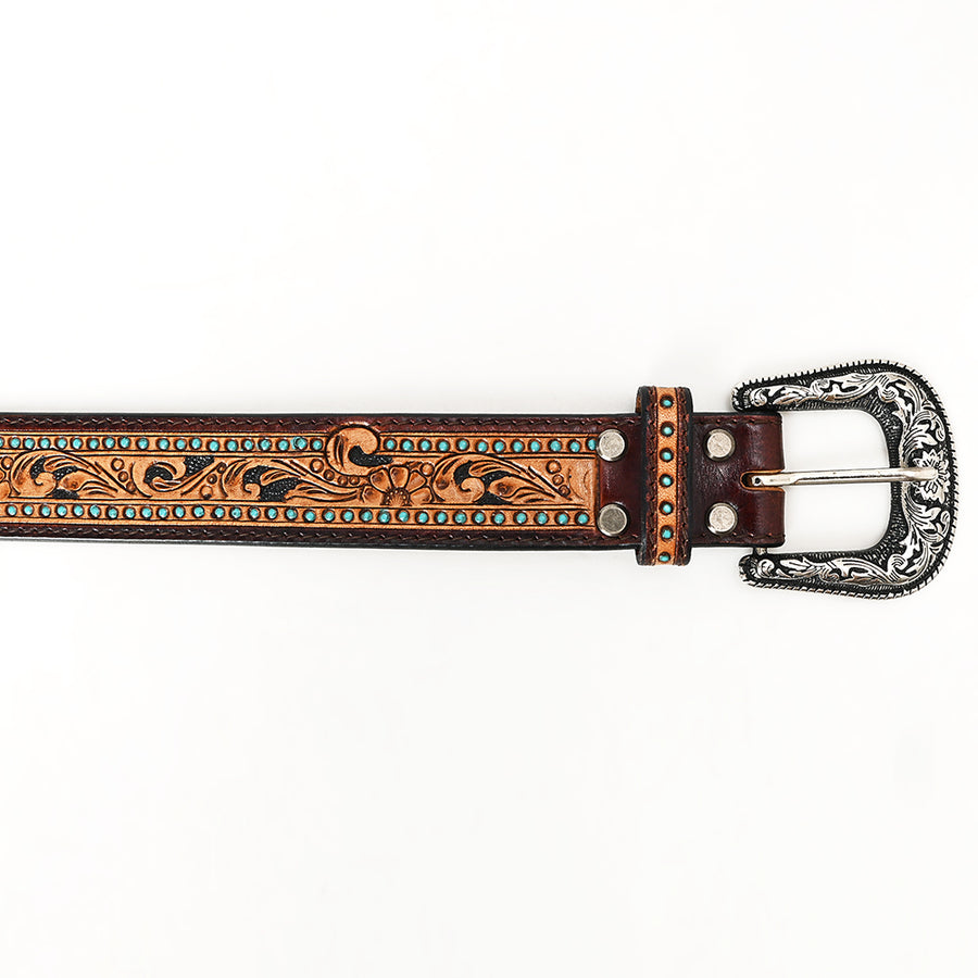 American Darling Beautifully Hand Tooled Tan Genuine Leather Belt Men and Women Western with Removable Buckle