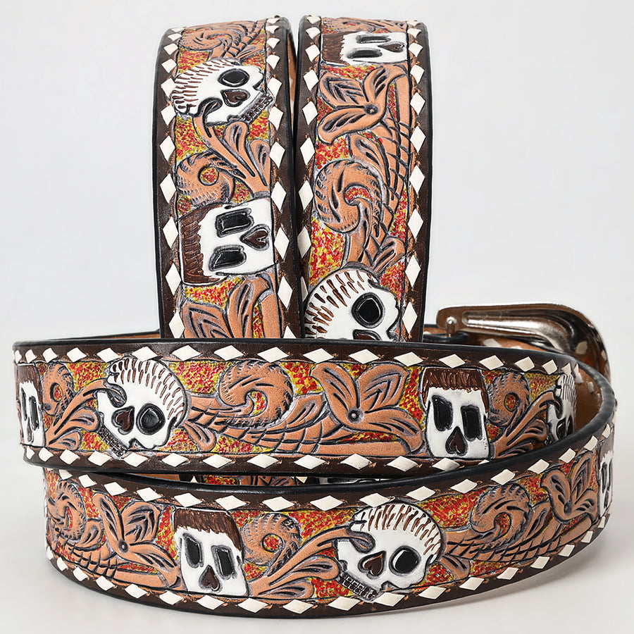 American Darling Beautifully Hand Tooled Green Genuine Leather Belt Men and Women Western with Removable Buckle
