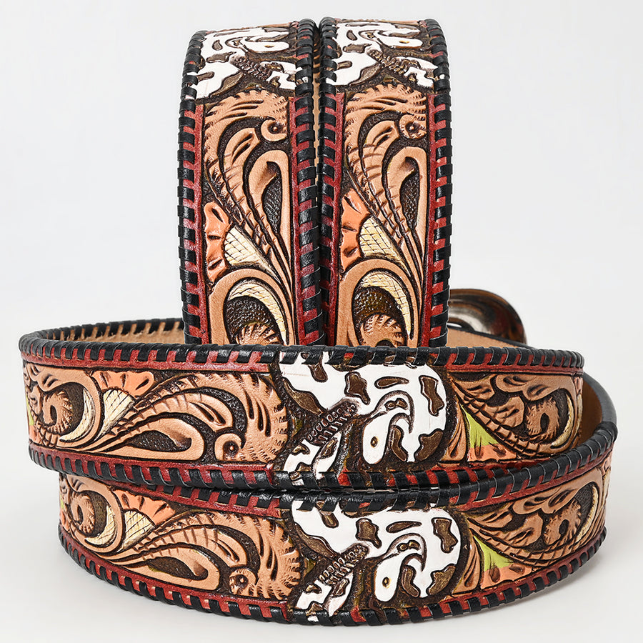 American Darling Beautifully Hand Tooled Green Genuine Leather Belt Men and Women Western with Removable Buckle