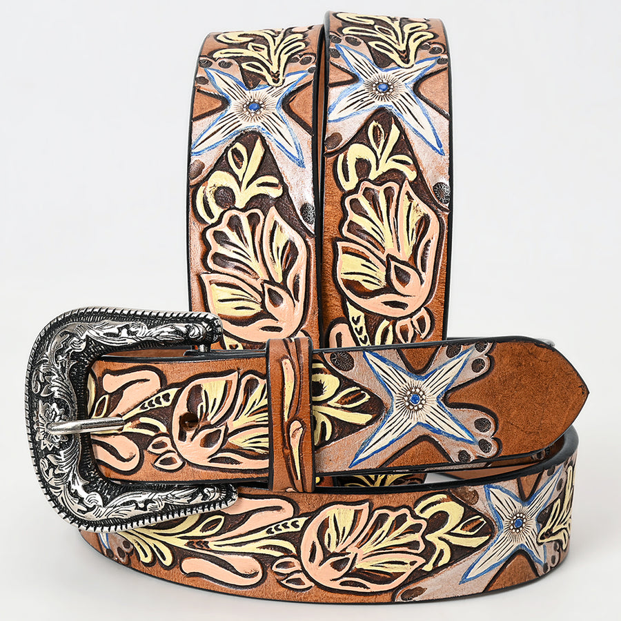 Beautifully Hand Tooled Hand Painted Genuine American Leather Belt Men and Women - Uhorse