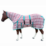 66 In - 84 In Hilason Horse Fly Sheet With Neck  Uv Protect Mesh Bug Mosquito Summer White Aztec