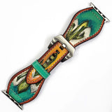 American Darling Hand Tooled I watch Strap Genuine Leather With Beautiful Cactus Hand Painted Smart Watch Strap