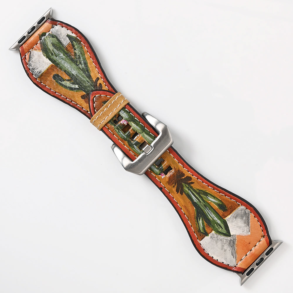American Darling I watch Strap Genuine Leather With Beautiful Cactus Hand Painted Smart