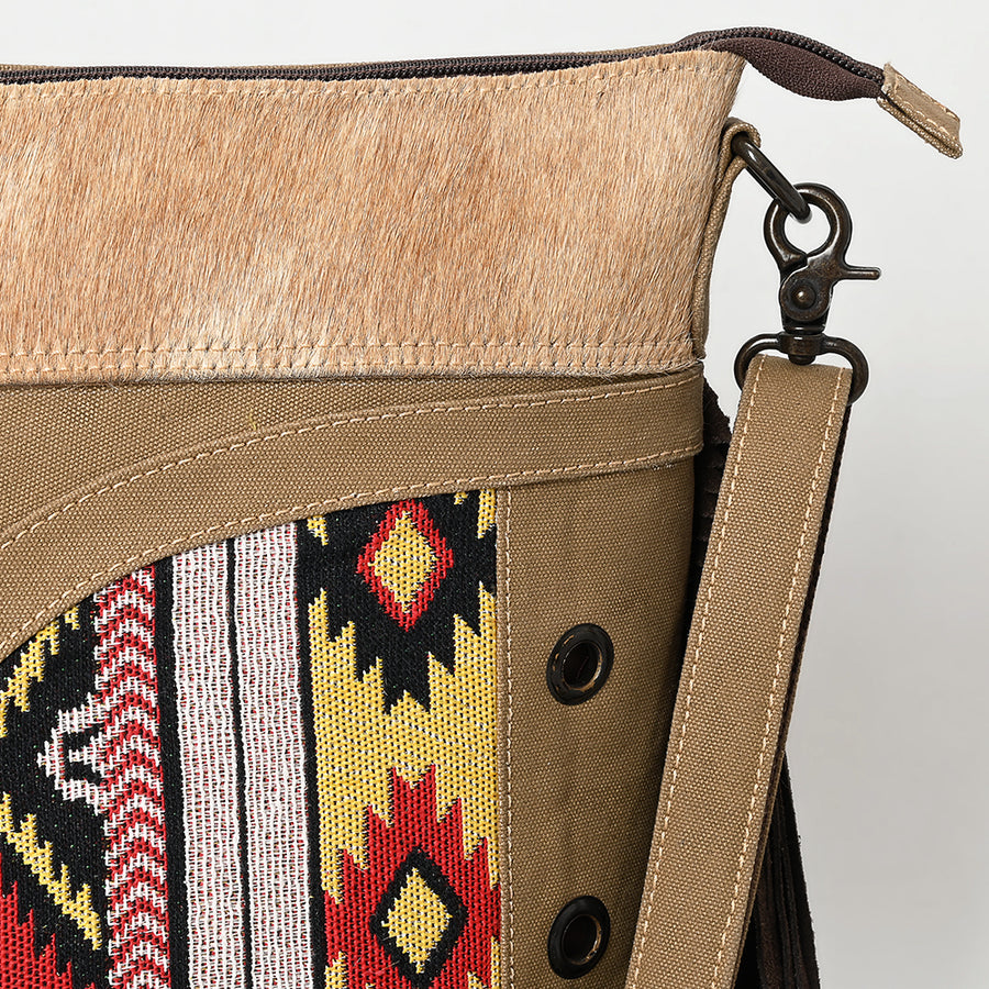OHLAY Clutch Hair On Upcycled Canvas Genuine Leather Women Bag Western Handbag Purse