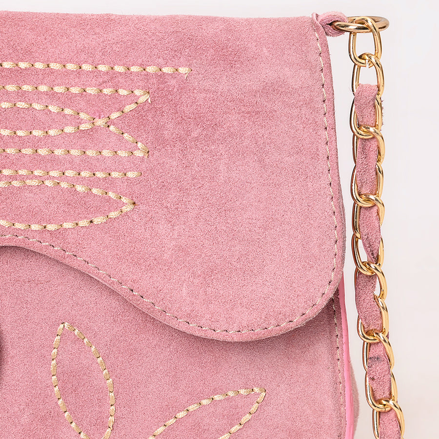 American Darling Boot Stitched Genuine Suede Leather Small Cross body Bag, Genuine Leather Western Purse with YKK Zipper
