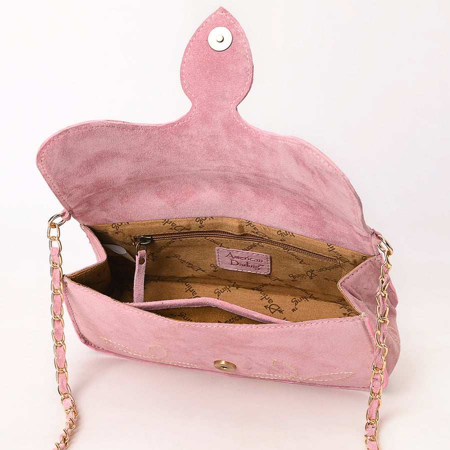 American Darling Boot Stitched Genuine Suede Leather Small Cross body Bag, Genuine Leather Western Purse with YKK Zipper