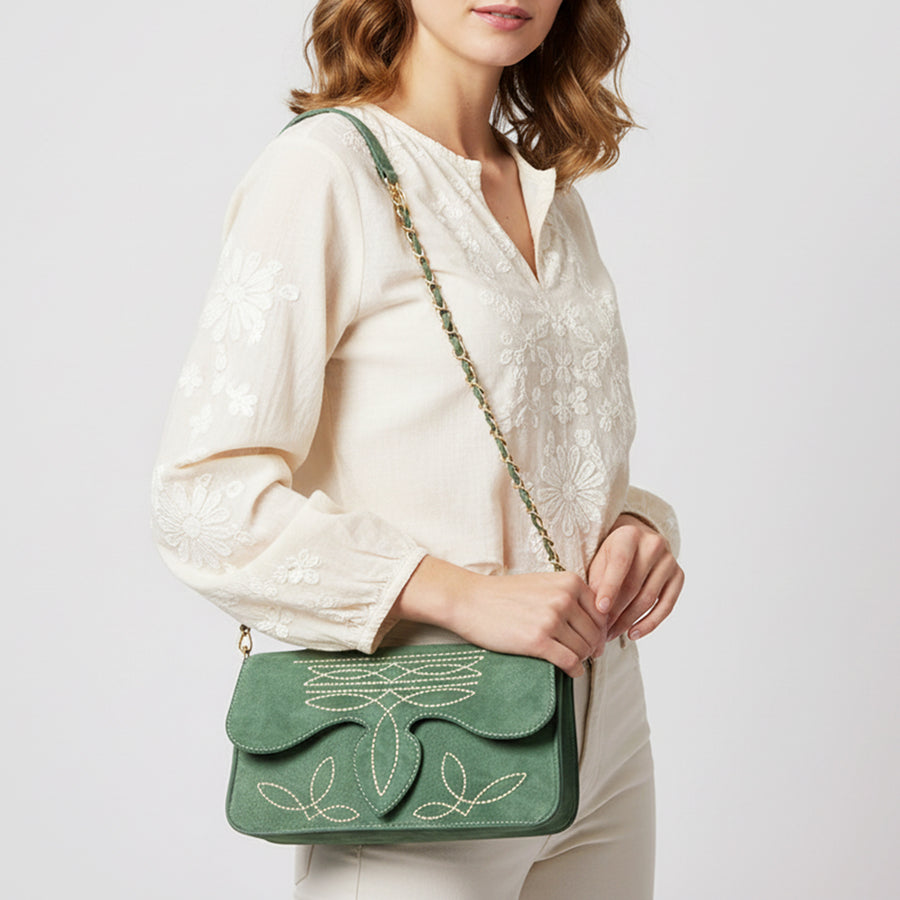 American Darling Boot Stitched Genuine Suede Leather Small Cross body Bag, Genuine Leather Western Purse with YKK Zipper