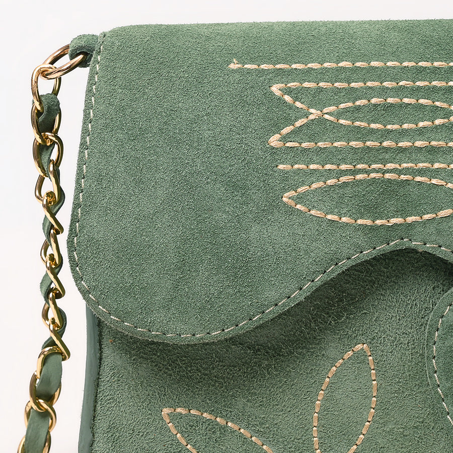 American Darling Boot Stitched Genuine Suede Leather Small Cross body Bag, Genuine Leather Western Purse with YKK Zipper