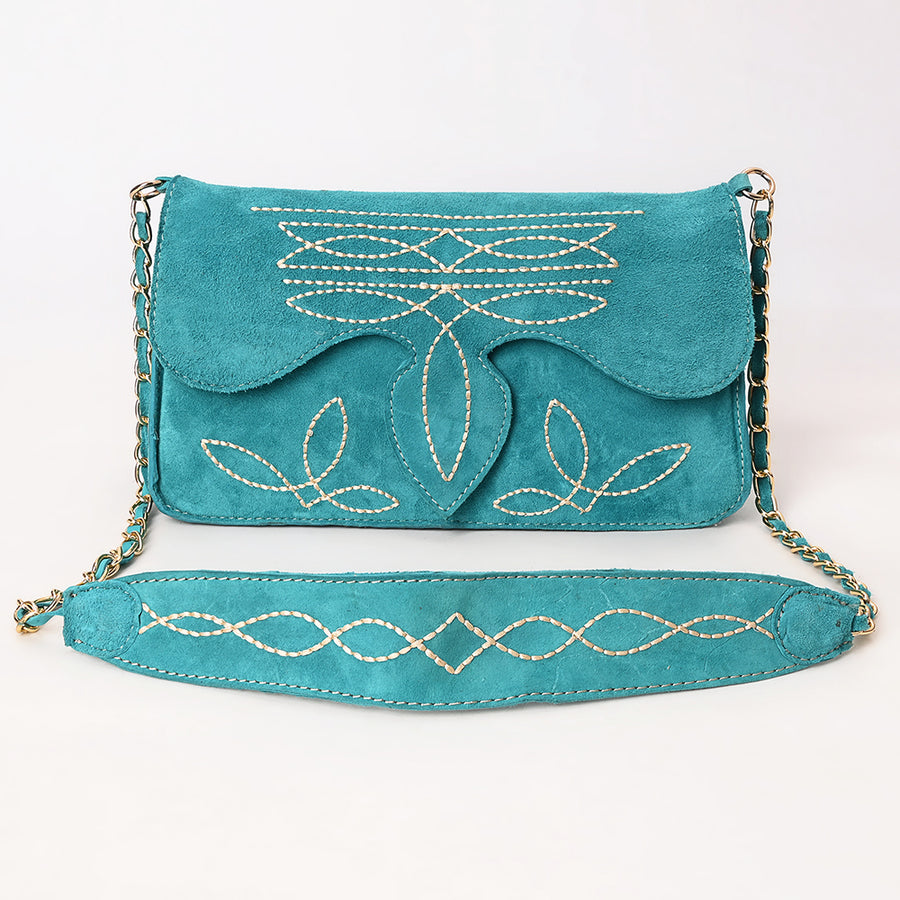 American Darling Boot Stitched Genuine Suede Leather Small Cross body Bag, Genuine Leather Western Purse with YKK Zipper