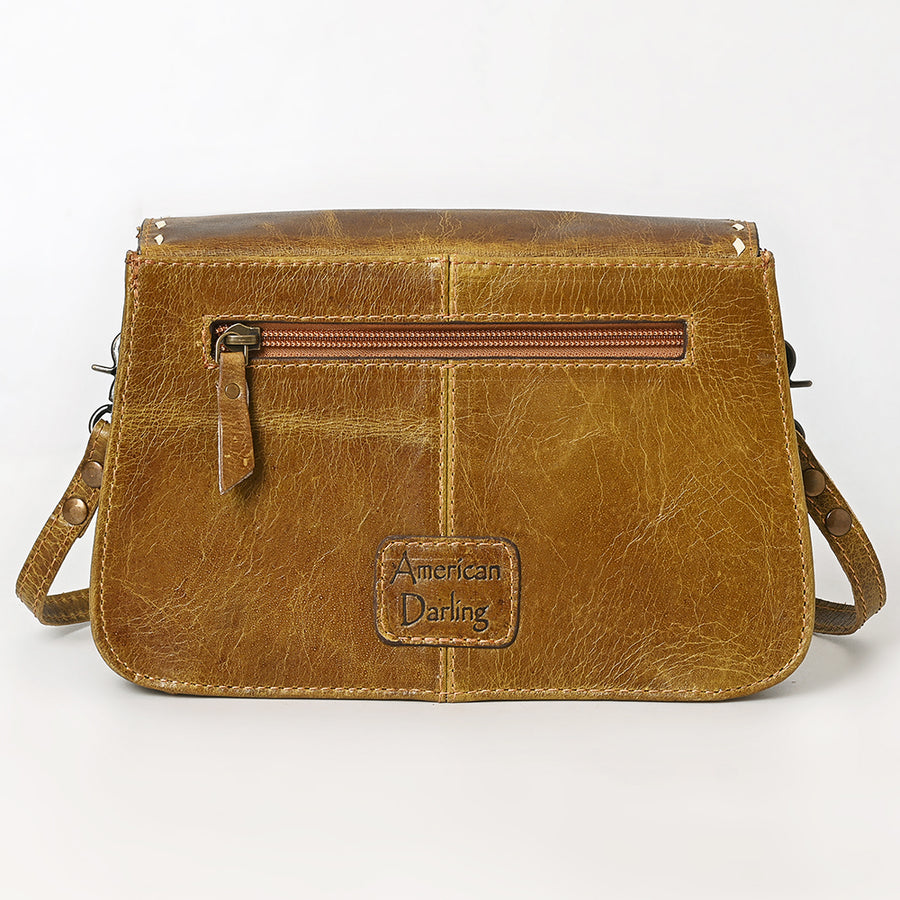American Darling Small Western Cross Body Bag Handcrafted from Genuine Leather | Boot Stitched Flap, Buckstitch Trim & YKK Zipper