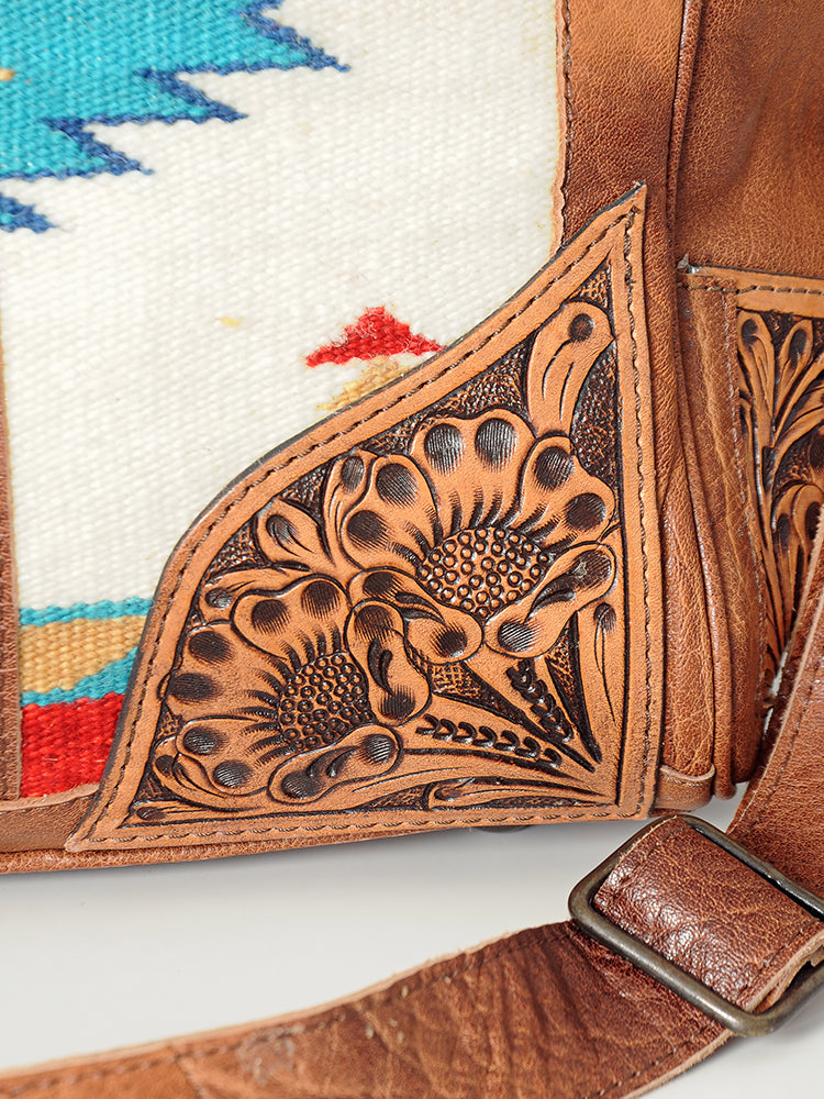 American Darling Duffel Saddle Blanket Hand Tooled Genuine Leather Western Women Bag | Handbag Duffel Weekend Travel Bags for