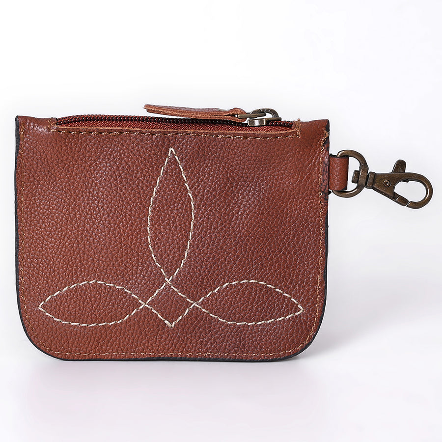 American Darling Hand Tooled Floral Carved Coin Purse Genuine Vegetable-Tanned Full Grain Leather Western Accessories