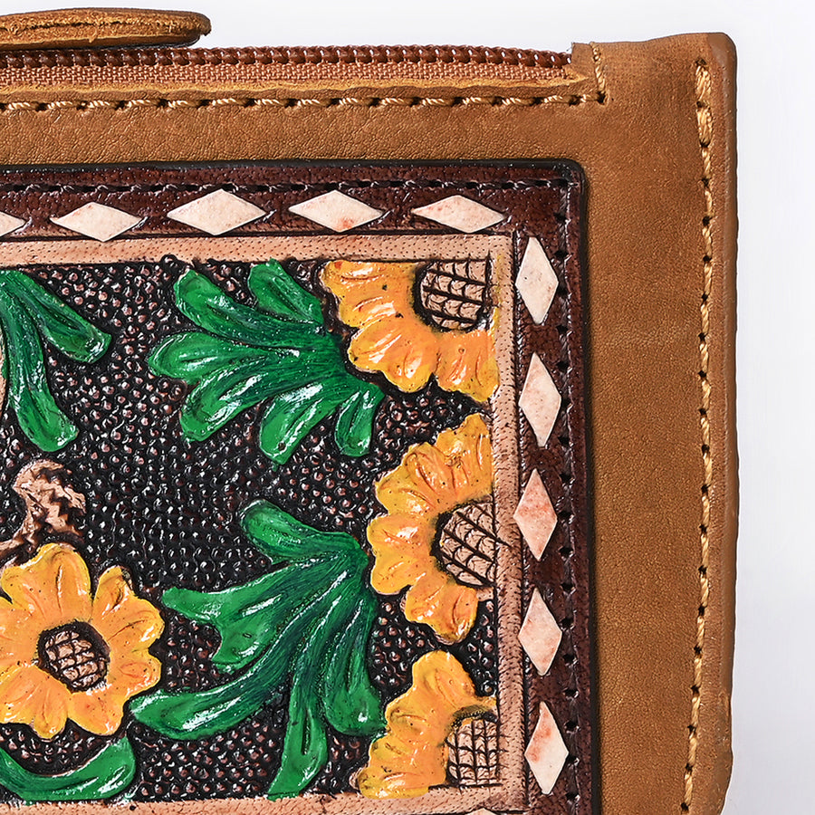 American Darling Hand Tooled Floral Carved Coin Purse Genuine Vegetable-Tanned Full Grain Leather Western Accessories