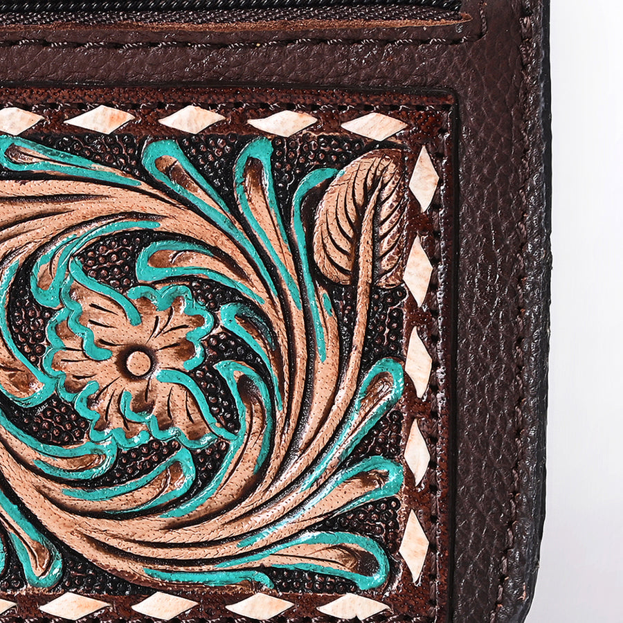 American Darling Hand Tooled Floral Carved Coin Purse Genuine Vegetable-Tanned Full Grain Leather Western Accessories