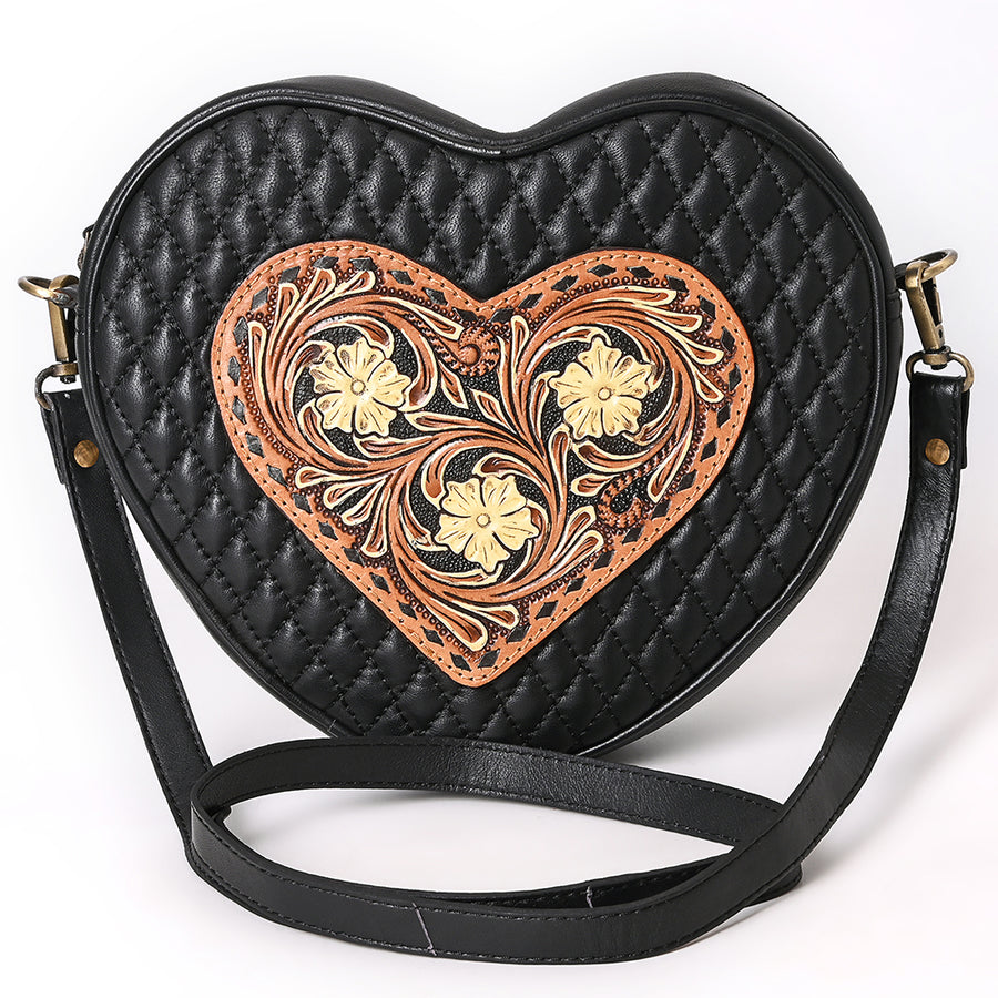 American Darling Women's Quilted Hand Tooled Floral Carved Genuine Leather Canteen Bag Eco-Friendly Full Grain Western Purse