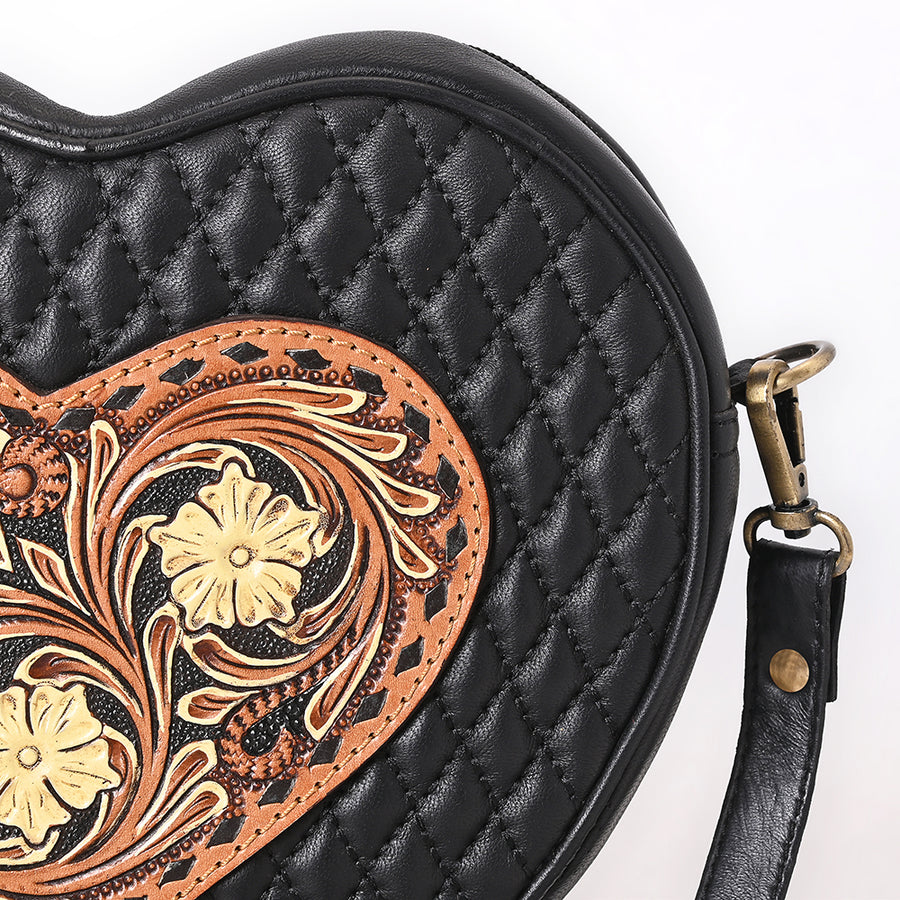 American Darling Women's Quilted Hand Tooled Floral Carved Genuine Leather Canteen Bag Eco-Friendly Full Grain Western Purse