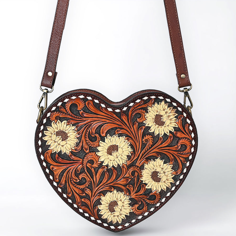 American Darling Women's Hand Tooled Floral Carved Genuine Leather Canteen Bag Eco-Friendly Full Grain Western Purse