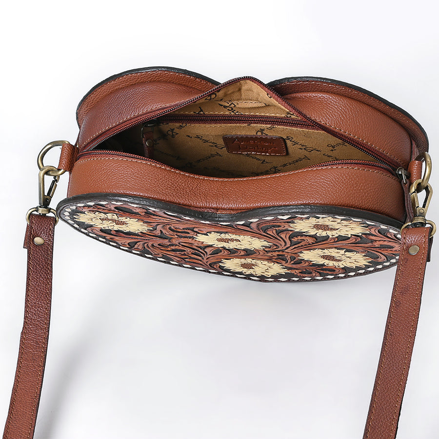 American Darling Women's Hand Tooled Floral Carved Genuine Leather Canteen Bag Eco-Friendly Full Grain Western Purse