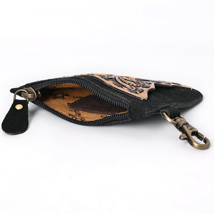 American Darling Women's Hand Tooled Floral Carved Genuine Leather Coin Purse Eco-Friendly Full Grain Western Wallet