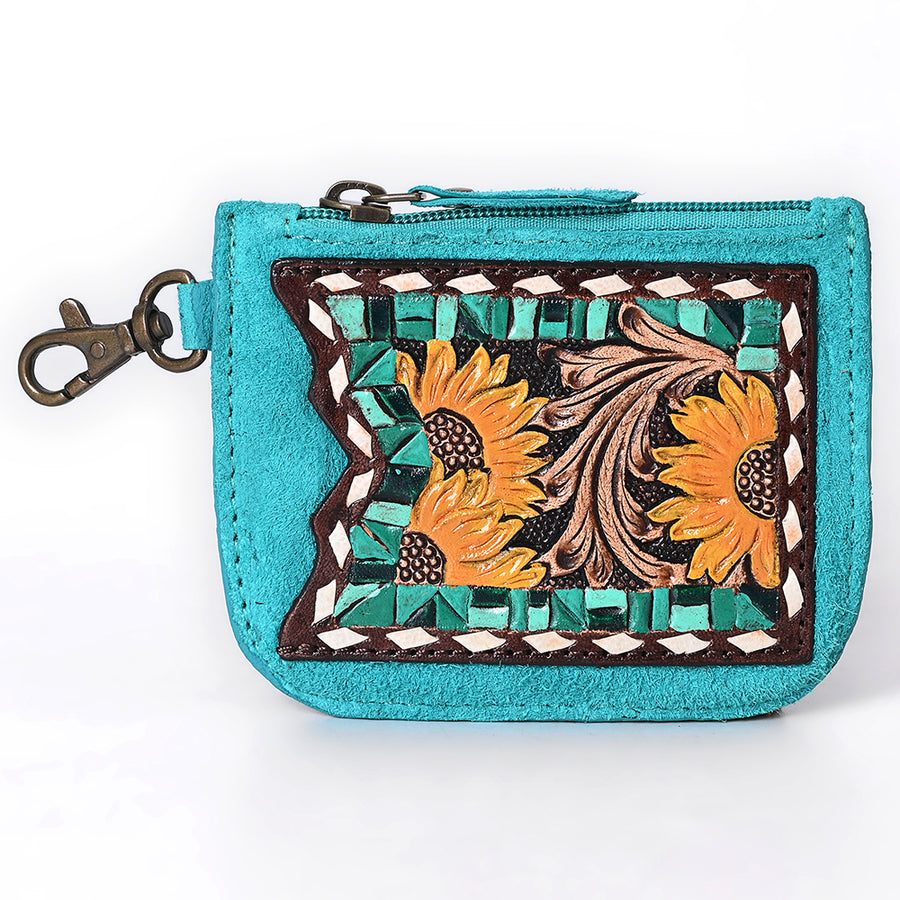 American Darling Women's Hand Tooled Floral Carved Genuine Leather Coin Purse Eco-Friendly Full Grain Western Wallet