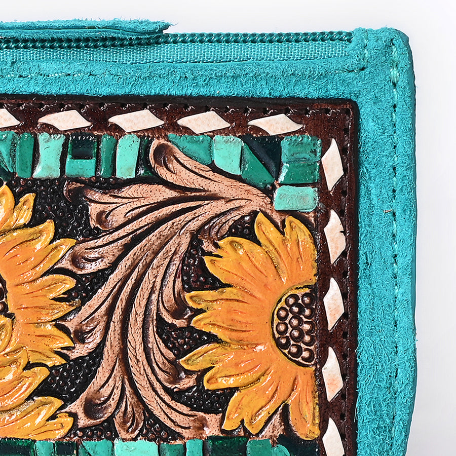 American Darling Women's Hand Tooled Floral Carved Genuine Leather Coin Purse Eco-Friendly Full Grain Western Wallet