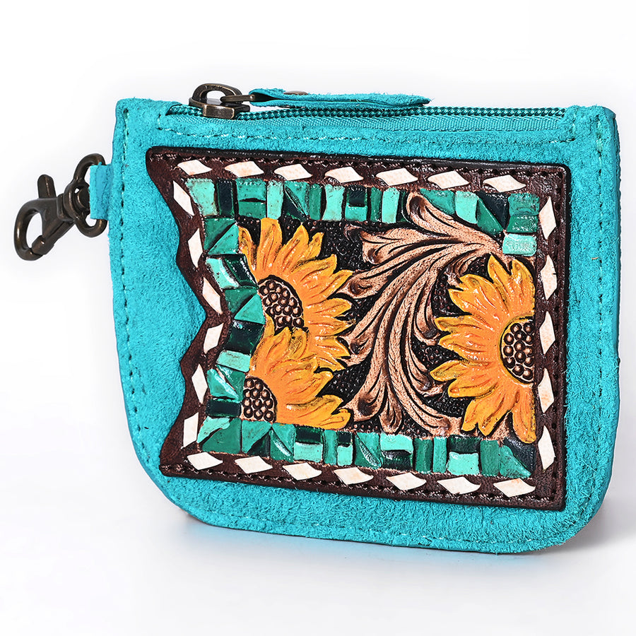 American Darling Hand Tooled Floral Carved Genuine Leather Coin Purse - Uhorse