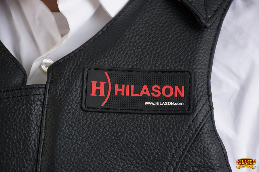 Large Hilason Bull Riding Rodeo Floral Hand Carved Genuine Leather Vest Black Safety Protective Gear Equipment