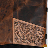 Hilason Bull Riding Rodeo Floral Hand Carved Genuine Leather Vest Black Safety Protective Gear Equipment