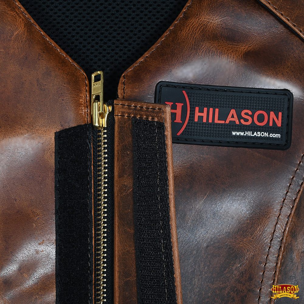 Hilason Bull Riding Rodeo Floral Hand Carved Genuine Leather Vest Black Safety Protective Gear Equipment