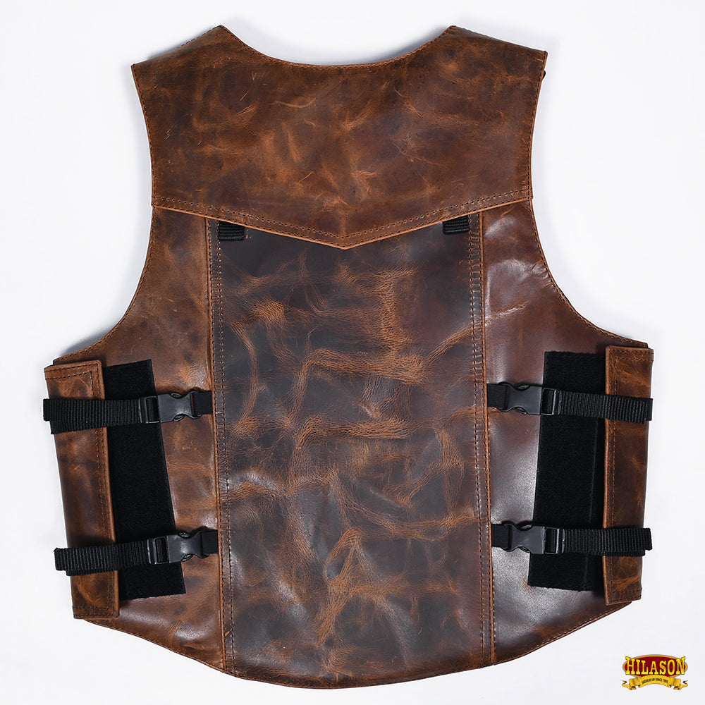 Hilason Bull Riding Rodeo Floral Hand Carved Genuine Leather Vest Black Safety Protective Gear Equipment
