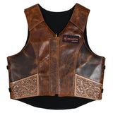 Hilason Bull Riding Rodeo Floral Hand Carved Genuine Leather Vest Black Safety Protective Gear Equipment