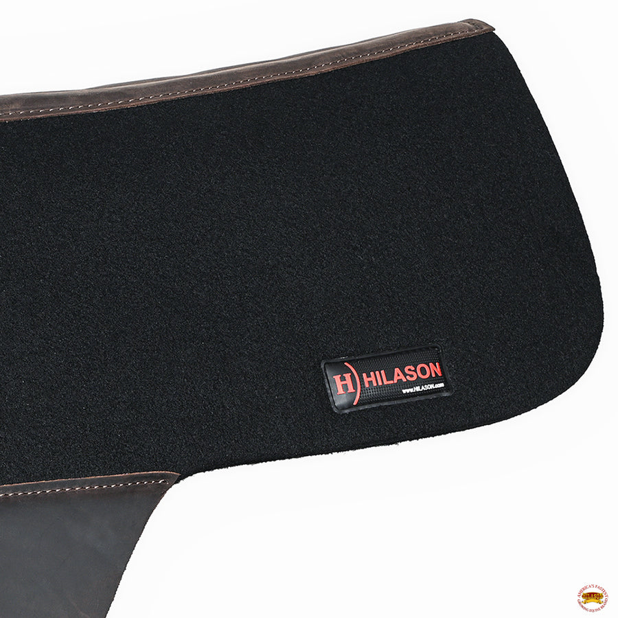 HILASON Western Wool Felt Round Contoured Horse Saddle Pad W/ Distressed Wear Leather | for Horses