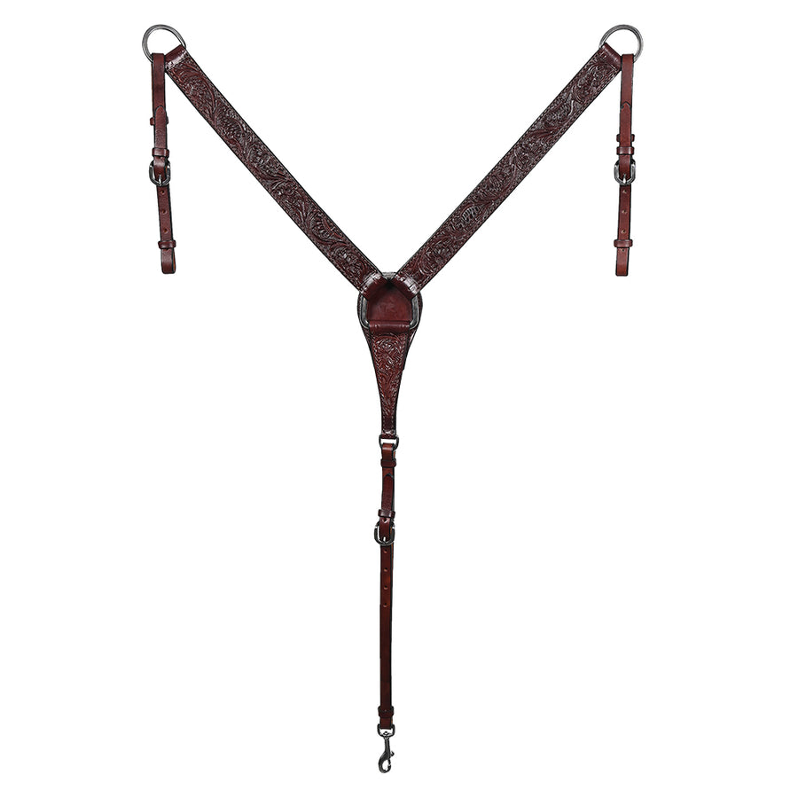 Hilason Western Horse Floral Hand Carved Genuine Leather Breast Collar Brown Stainless Steel Hardware - Uhorse