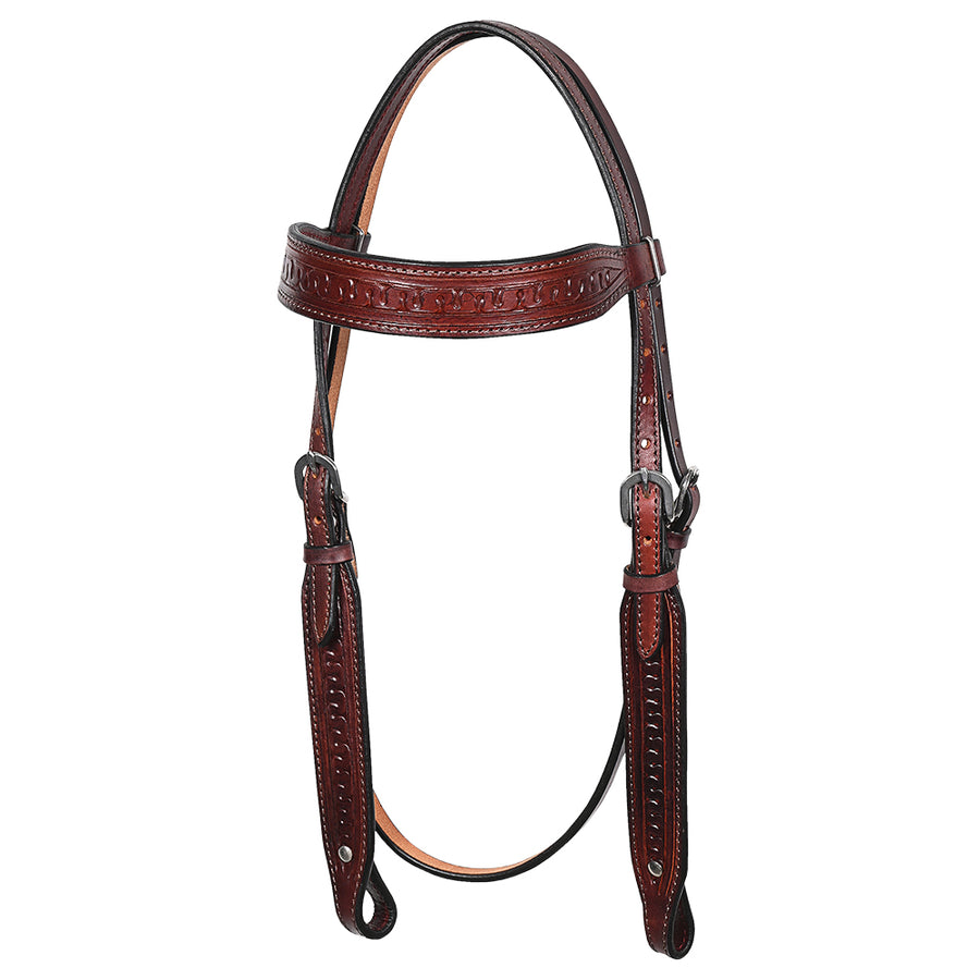 Hilason Western Horse Hand Tooled Design Genuine Leather Headstall Brown Stainless Steel Hardware - Uhorse