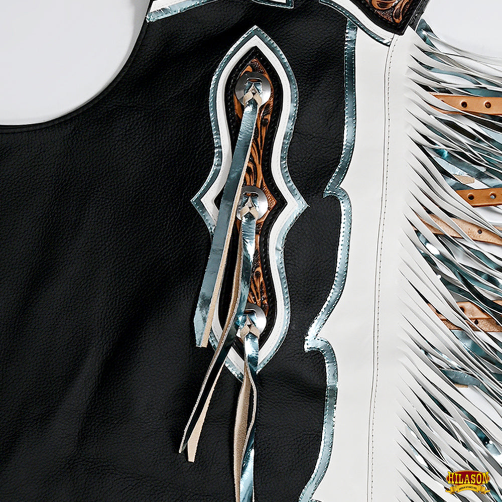 Hilason Bull Riding Pro Rodeo Chaps Black Genuine Leather