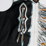 Hilason Bull Riding Pro Rodeo Chaps Black Genuine Leather