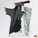 Hilason Bull Riding Pro Rodeo Chaps Black Genuine Leather
