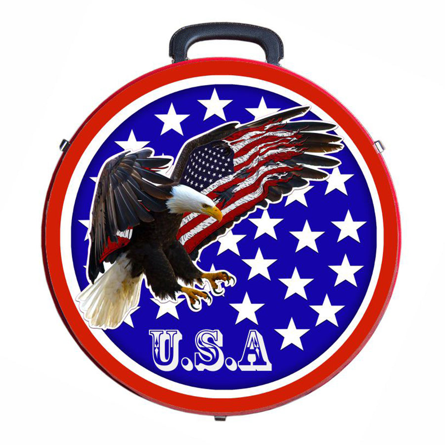 Red and blue round lunch box with eagle and American flag design - Uhorse