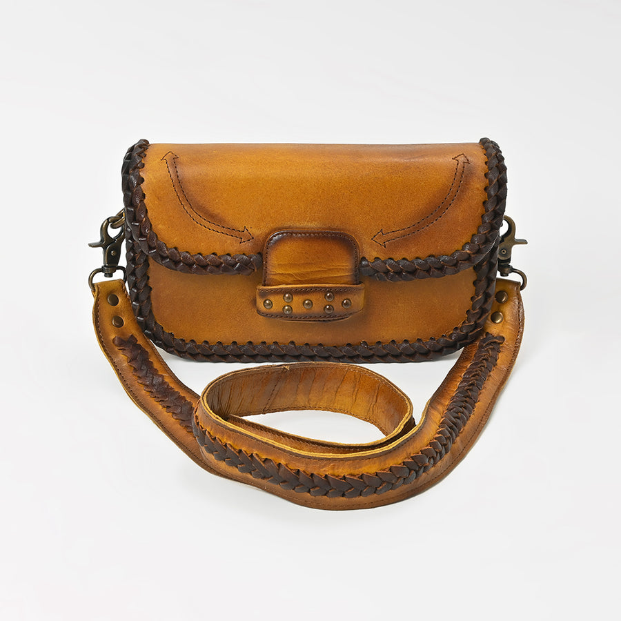 American Darling Handcrafted Western Leather Crossbody Bag for Women – Braided Trim Shoulder Purse