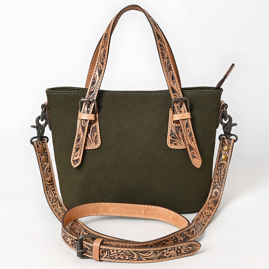 American Darling Western Cross Body Bag Handcrafted from Canvas & Tooled Genuine Leather | Floral Carved Straps, Detachable Carry & YKK Zipper