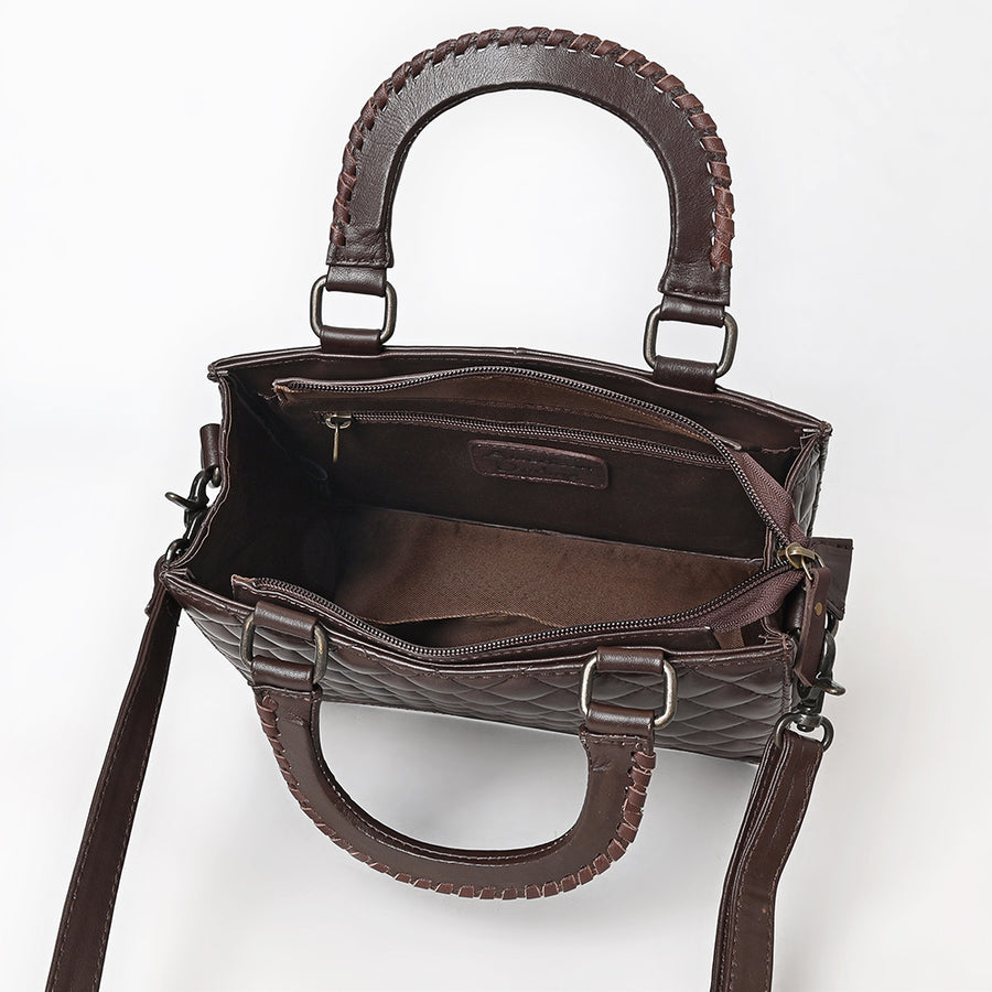 American Darling Western Tote Bag Handcrafted from Quilted Genuine Leather | Braided Handles, Tooled Floral Base & YKK Zipper