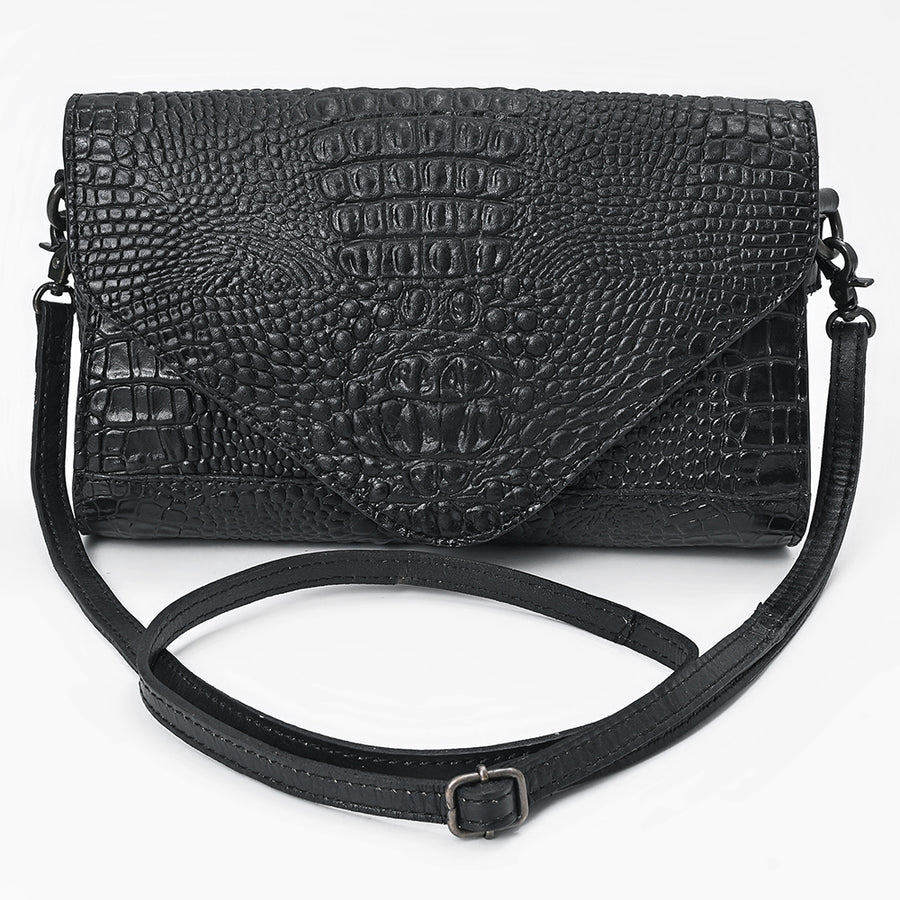 American Darling Small Western Cross Body Bag Handcrafted from Crocodile Embossed Genuine Leather | Envelope Flap Closure & YKK Zipper