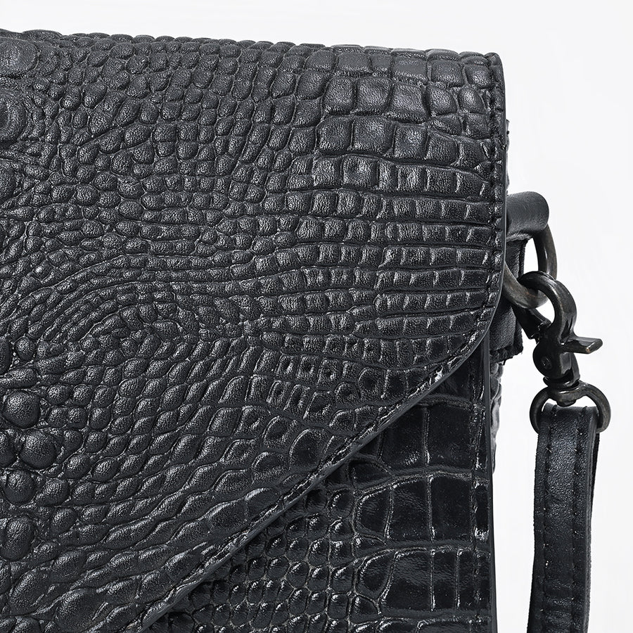 American Darling Small Western Cross Body Bag Handcrafted from Crocodile Embossed Genuine Leather | Envelope Flap Closure & YKK Zipper