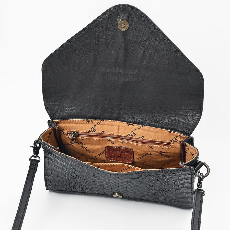 American Darling Small Western Cross Body Bag Handcrafted from Crocodile Embossed Genuine Leather | Envelope Flap Closure & YKK Zipper