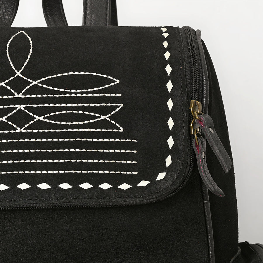 American Darling Western Backpack Bag Handcrafted from Genuine Suede Leather | Boot Stitched Flap, Studded Trim & YKK Zipper