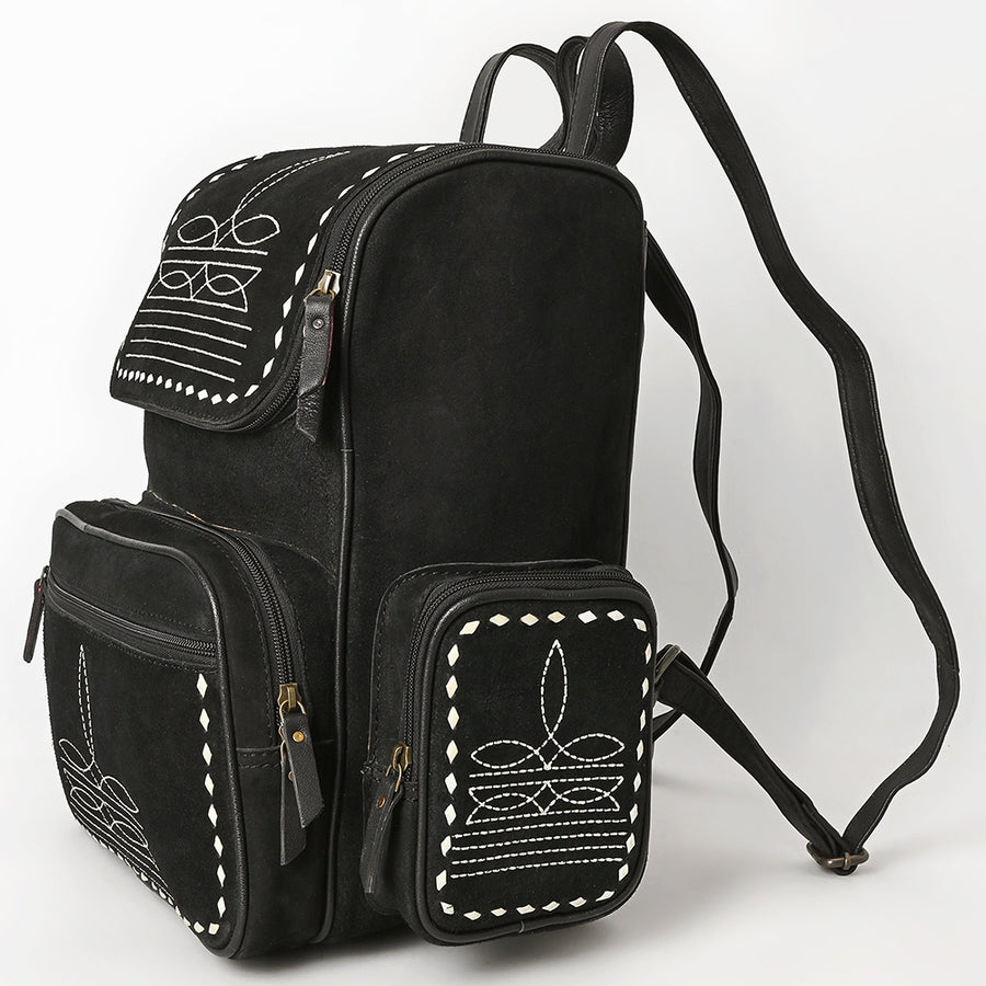 American Darling Western Backpack Bag Handcrafted from Genuine Suede Leather | Boot Stitched Flap, Studded Trim & YKK Zipper